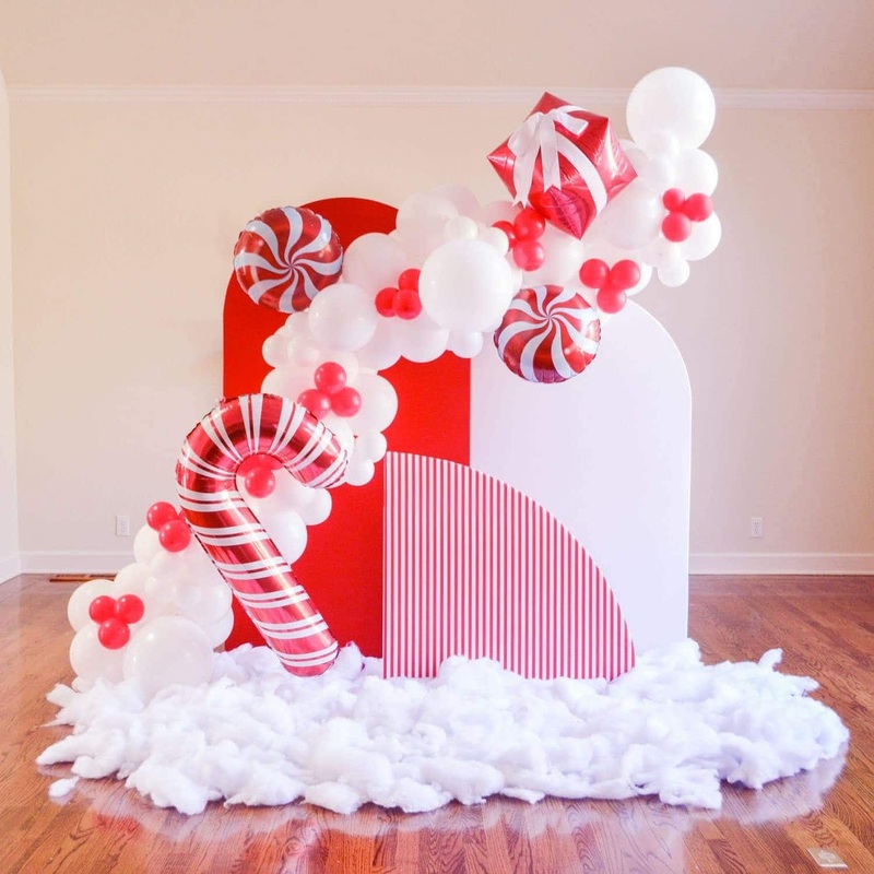 16-Foot Red and White Candy Christmas Balloon Garland and Arch Kit with 4D Gift Balloon