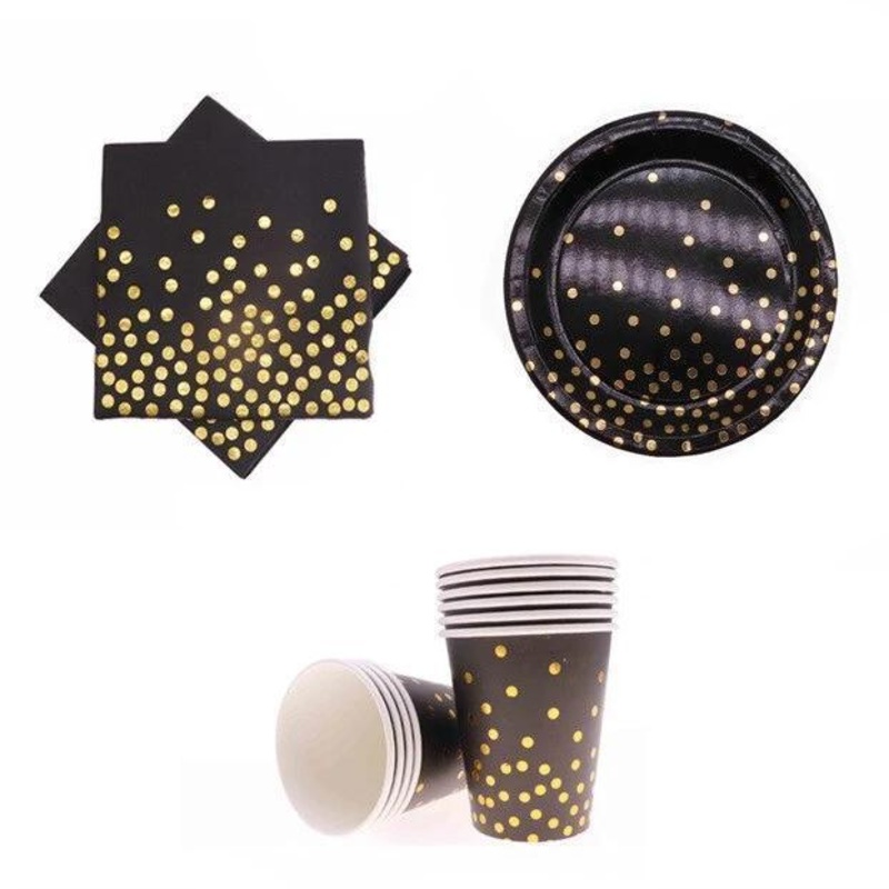 Black and Gold Polka Dot Tableware Set