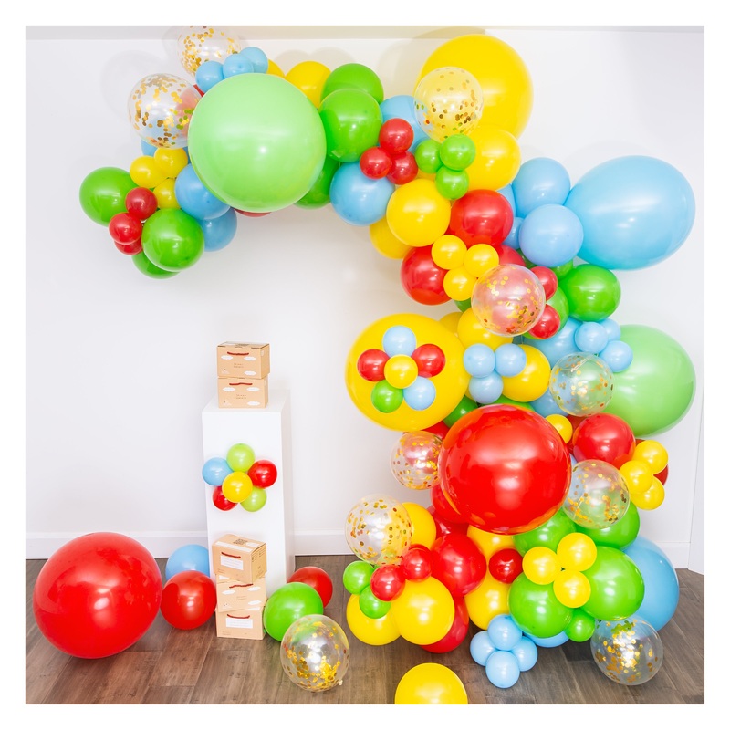 Rainbow Balloon Garland and Arch Kit with Gold Confetti Balloons