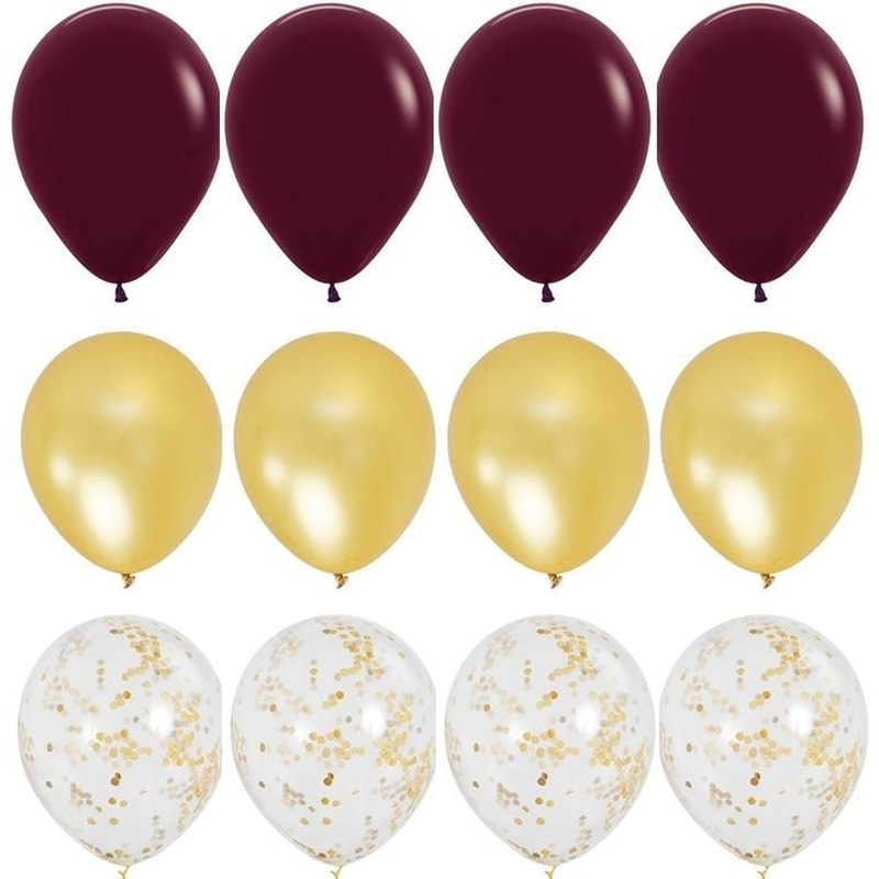 Rich Burgundy and Gold Balloon Bouquet – 24ct