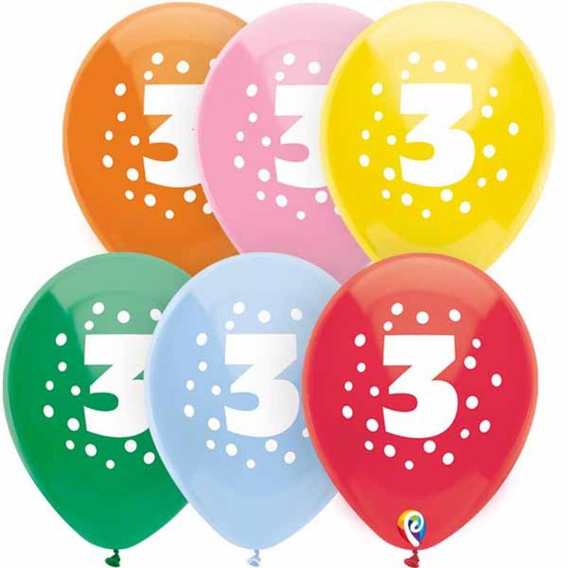 “12” Polka Dot Balloons With Number 3 – Set Of 8″