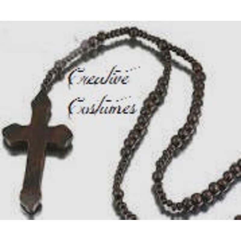 Monk’s Cross Wood Necklace  with Rosary Beads Dark Brown (shown)