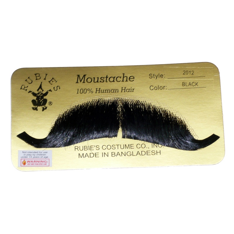 100% Human Hair European Character or Walrus Moustache Black