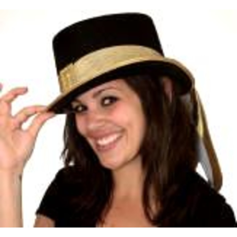 Black Top Hat w/Ribbon Trim Black/Gold (shown)