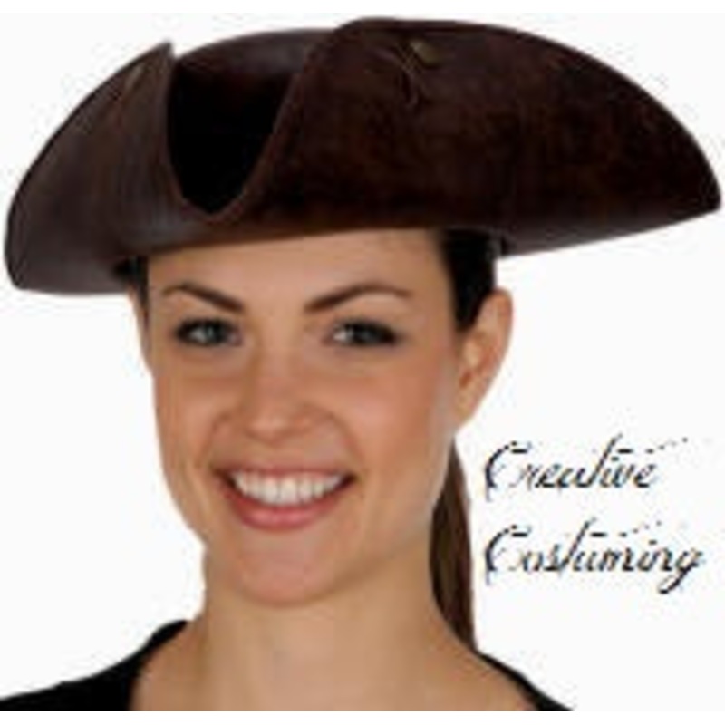 Brown Distressed Faux Leather Tricorn Hat
