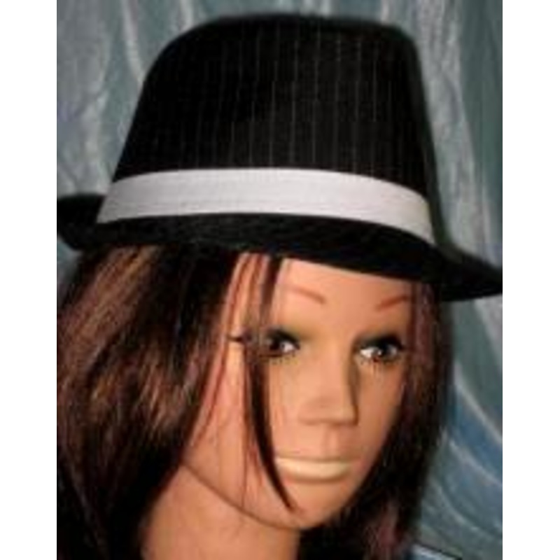 Black Fedora Hat w/White Pinstripes M (58cm)