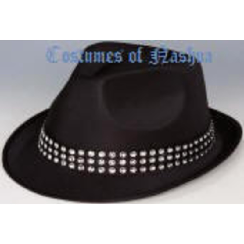 Black Satin Gangster Hat  w/Rhinestone Headband