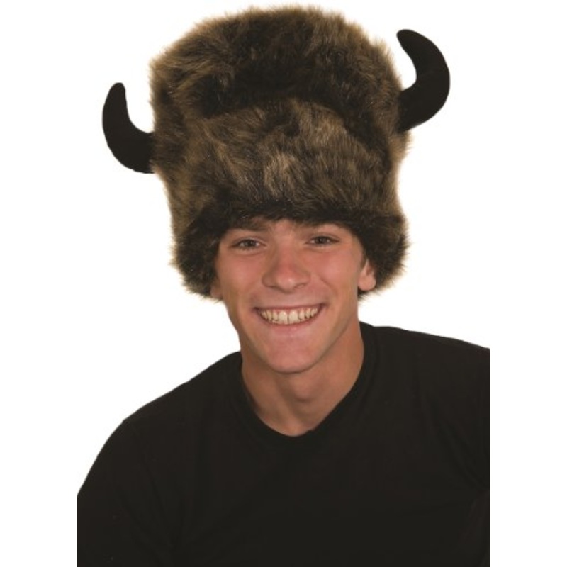 Bison Buffalo Lodge Hat with Horns / Fur Trapper / Furry Lodge Hat