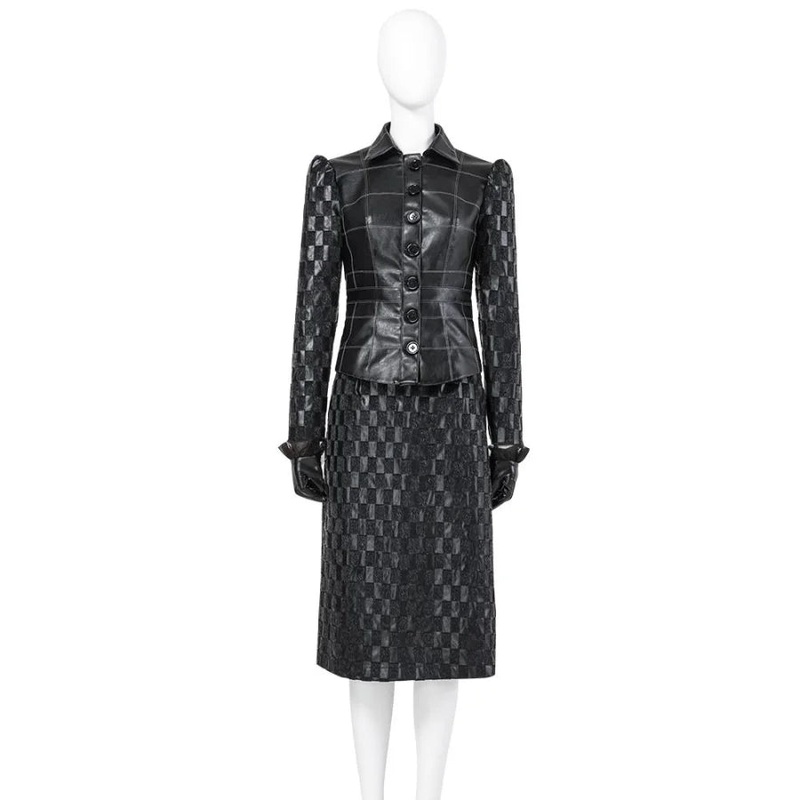 2021 Movie Cruella Estella Cruella de Vil Black Leather Outfits Cosplay Costume N00544 XS